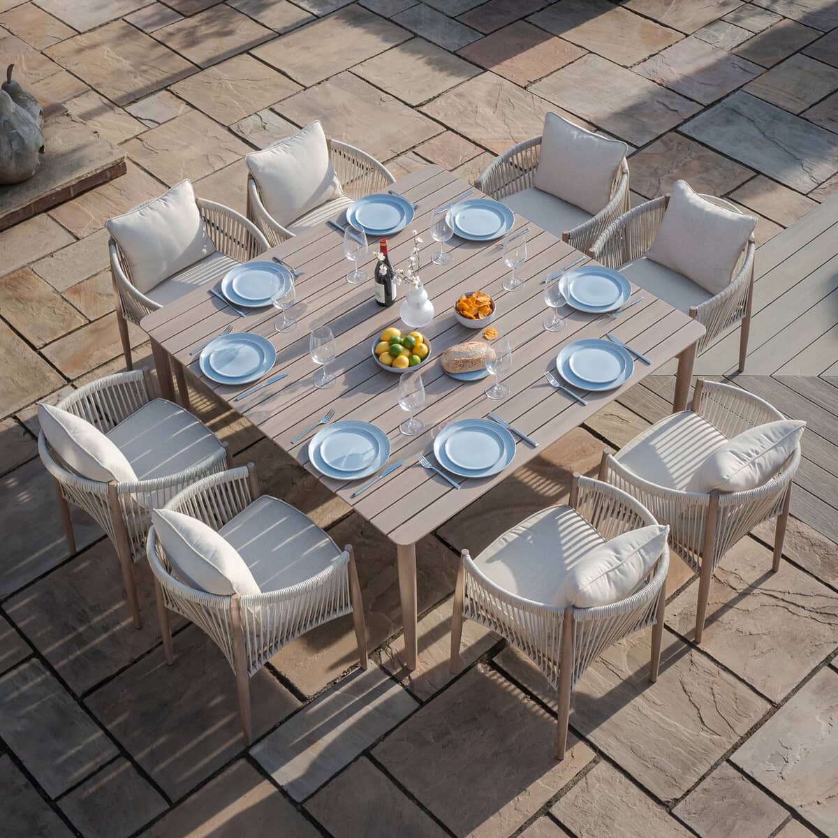 Maze Havana Rope Weave 8 Seat Square Dining Set - Natural Linen